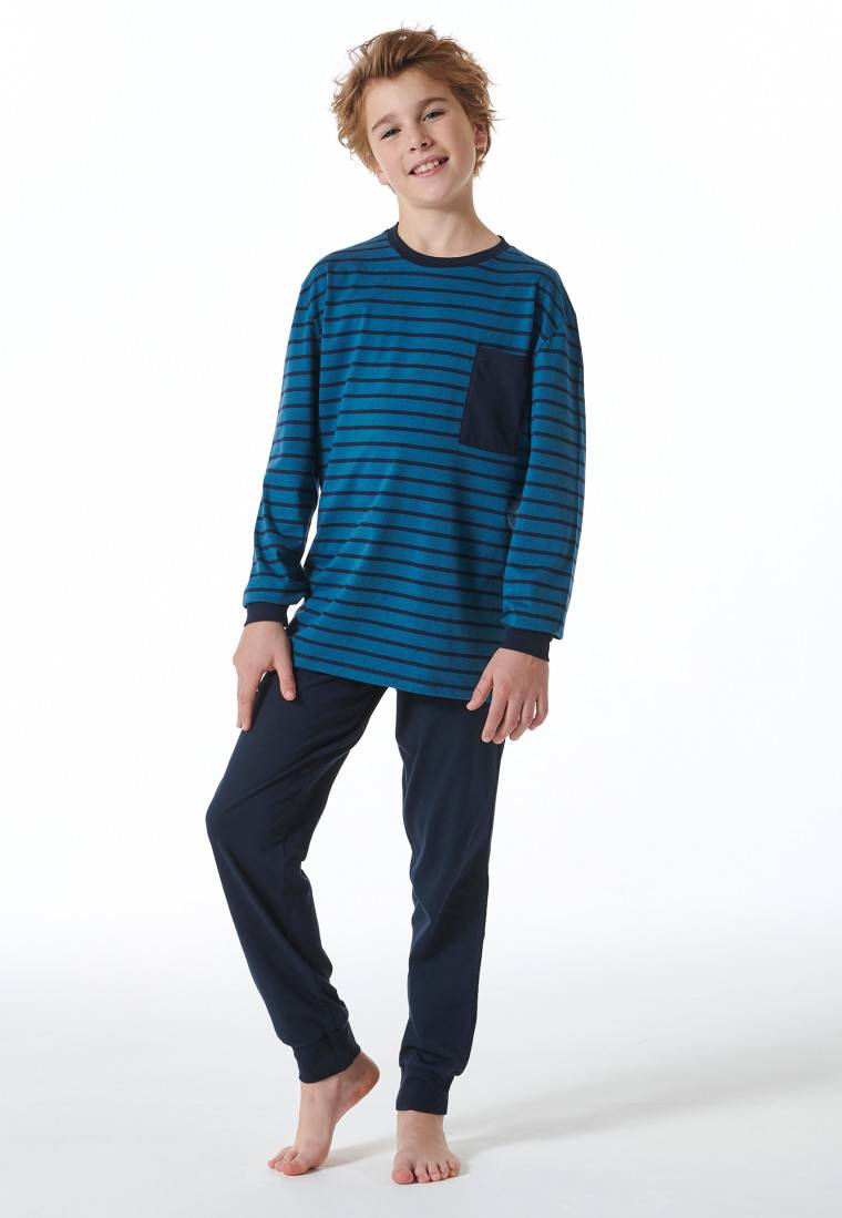 Schiesser Schlafanzug Lang Streifen Mineral - Nightwear