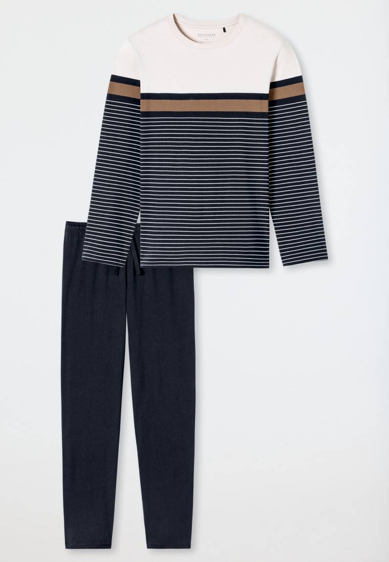 Schiesser Schlafanzug Lang Streifen Nachtblau - Casual Nightwear