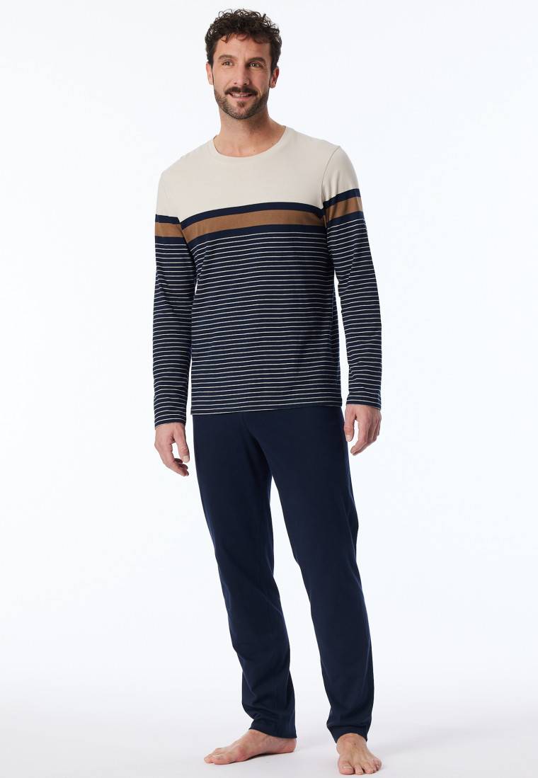 Schiesser Schlafanzug Lang Streifen Nachtblau - Casual Nightwear