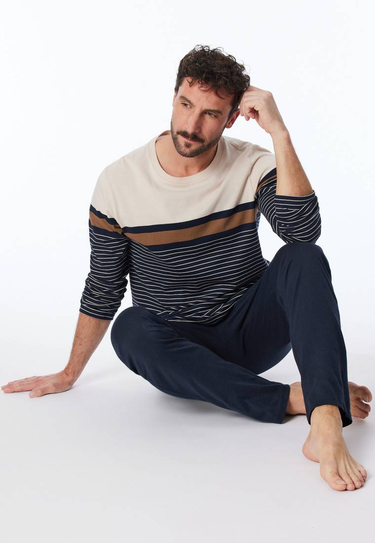 Schiesser Schlafanzug lang Streifen nachtblau - Casual Nightwear