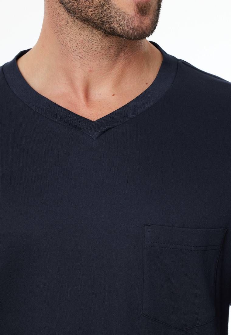 Schiesser Schlafanzug Lang Streifen Nachtblau - Fine Interlock