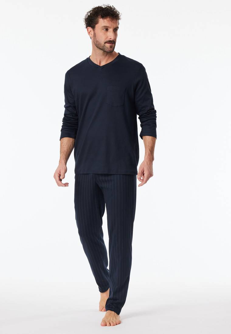 Schiesser Schlafanzug lang Streifen nachtblau - Fine Interlock