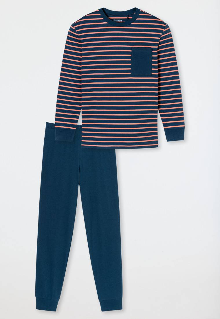 Schiesser Schlafanzug Lang Streifen Orange - Nightwear