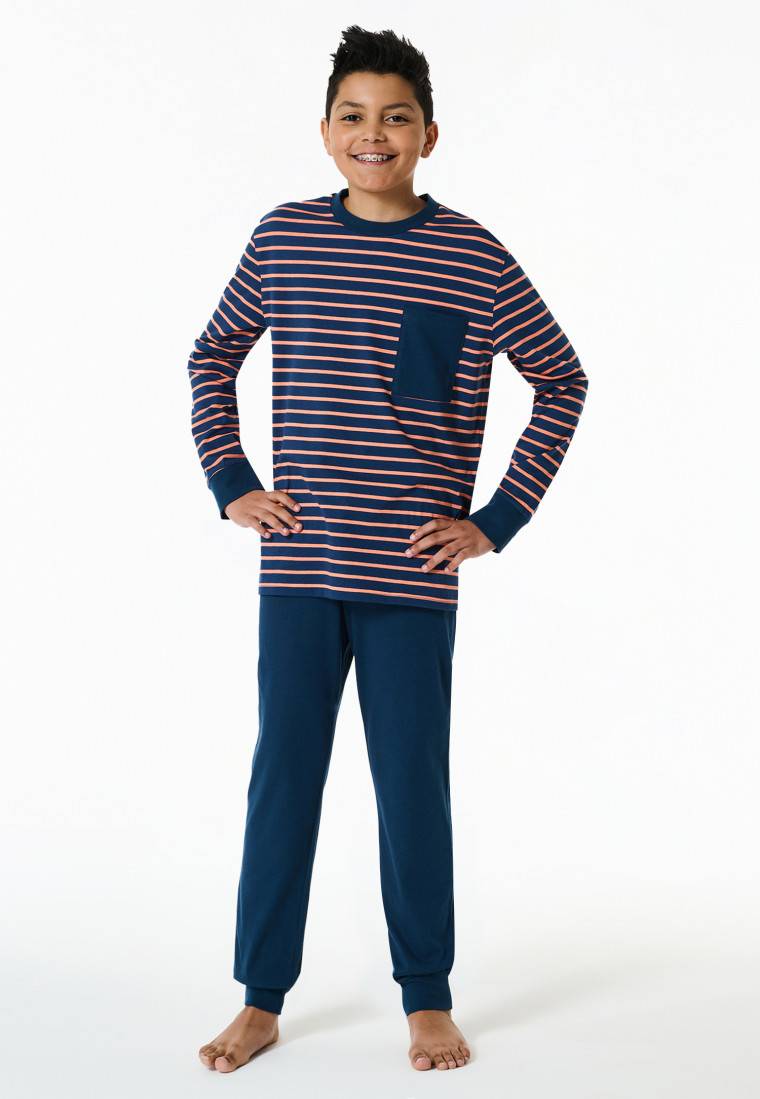 Schiesser Schlafanzug Lang Streifen Orange - Nightwear