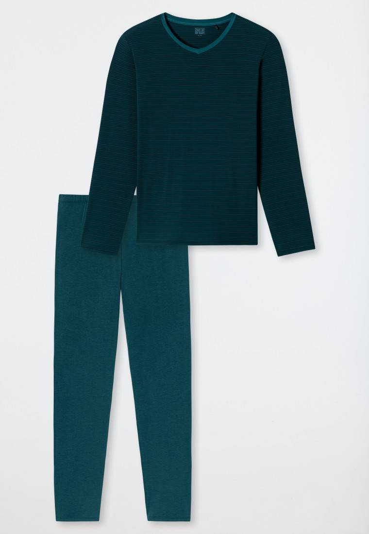 Schiesser Schlafanzug Lang Streifen Petrol - Long Life Soft