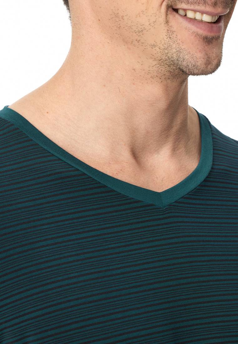 Schiesser Schlafanzug Lang Streifen Petrol - Long Life Soft