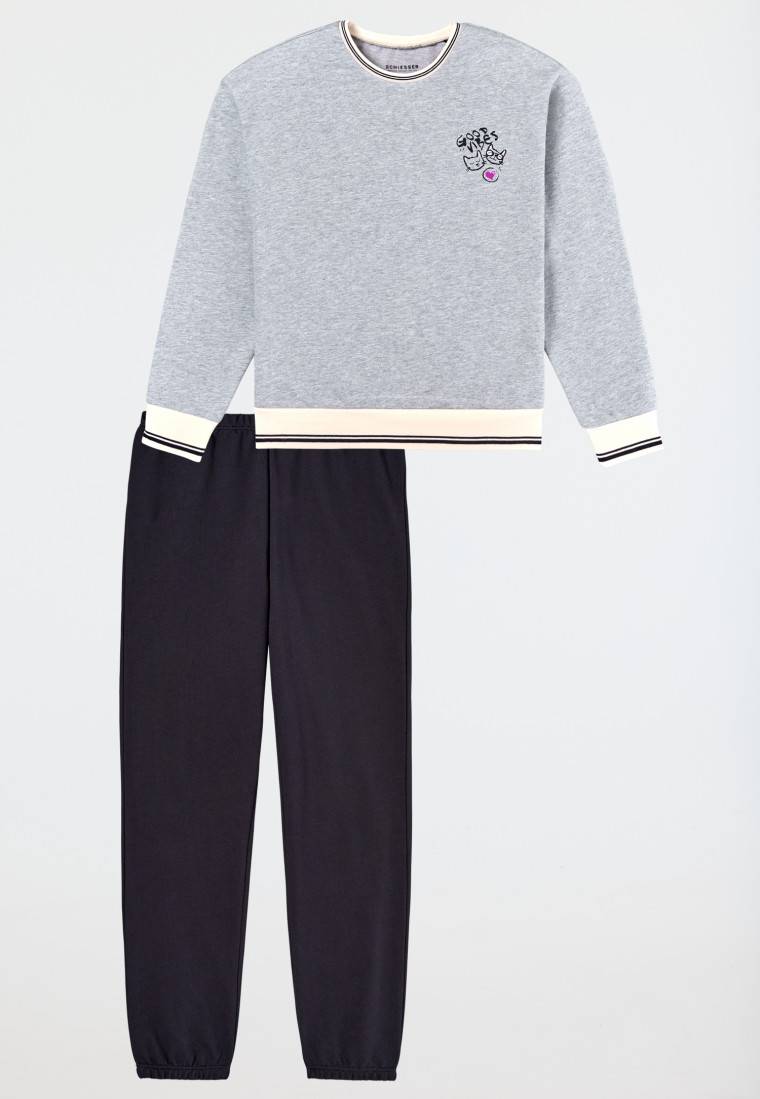 Schiesser Schlafanzug Lang Sweatware Bündchen Grau-meliert - Nightwear