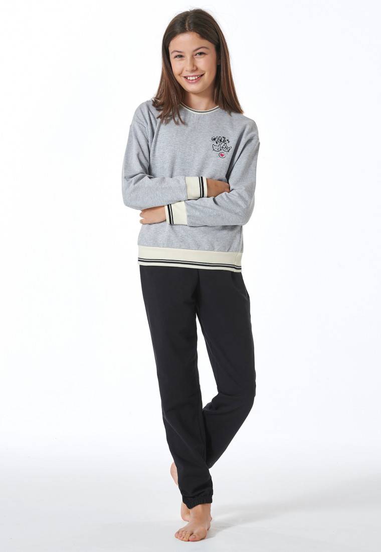 Schiesser Schlafanzug Lang Sweatware Bündchen Grau-meliert - Nightwear