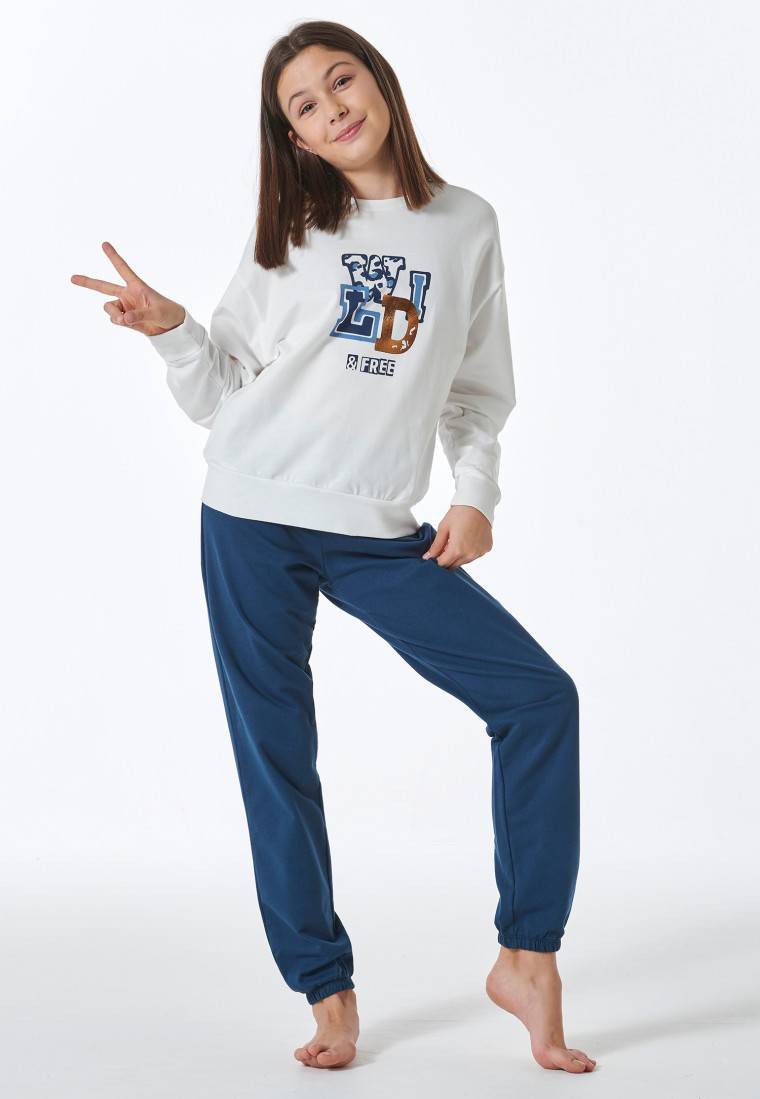 Schiesser Schlafanzug lang Sweatware Bündchen off-white - Nightwear