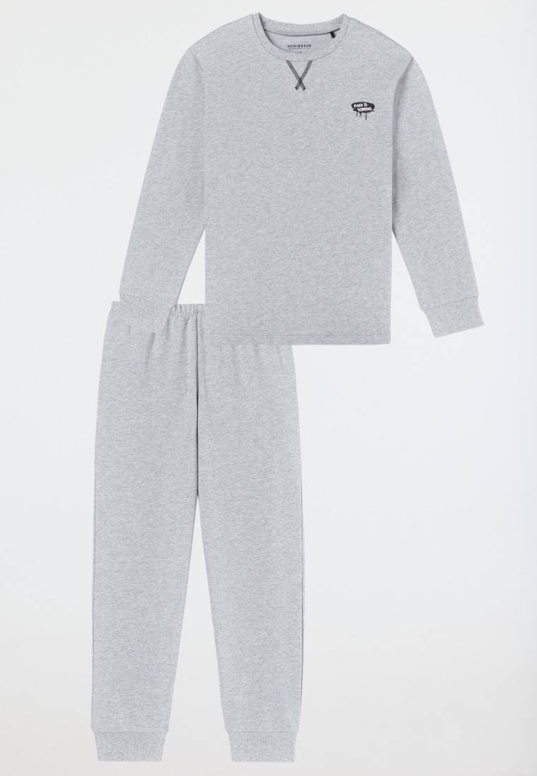 Schiesser Schlafanzug Lang Sweatwear Bündchen Grau-meliert - Nightwear