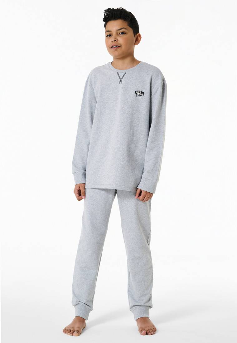 Schiesser Schlafanzug Lang Sweatwear Bündchen Grau-meliert - Nightwear