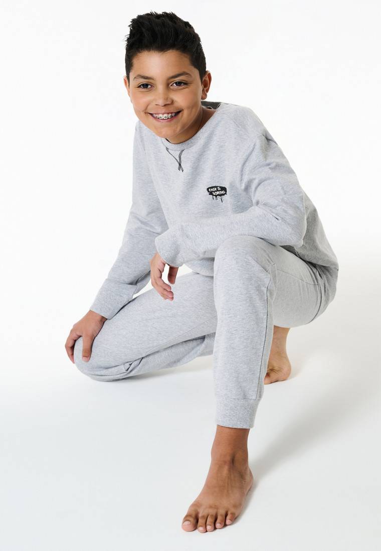 Schiesser Schlafanzug lang Sweatwear Bündchen grau-meliert - Nightwear