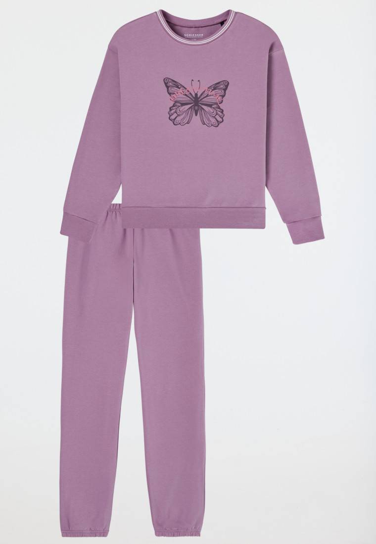 Schiesser Schlafanzug Lang Sweatwear Bündchen Mauve - Nightwear