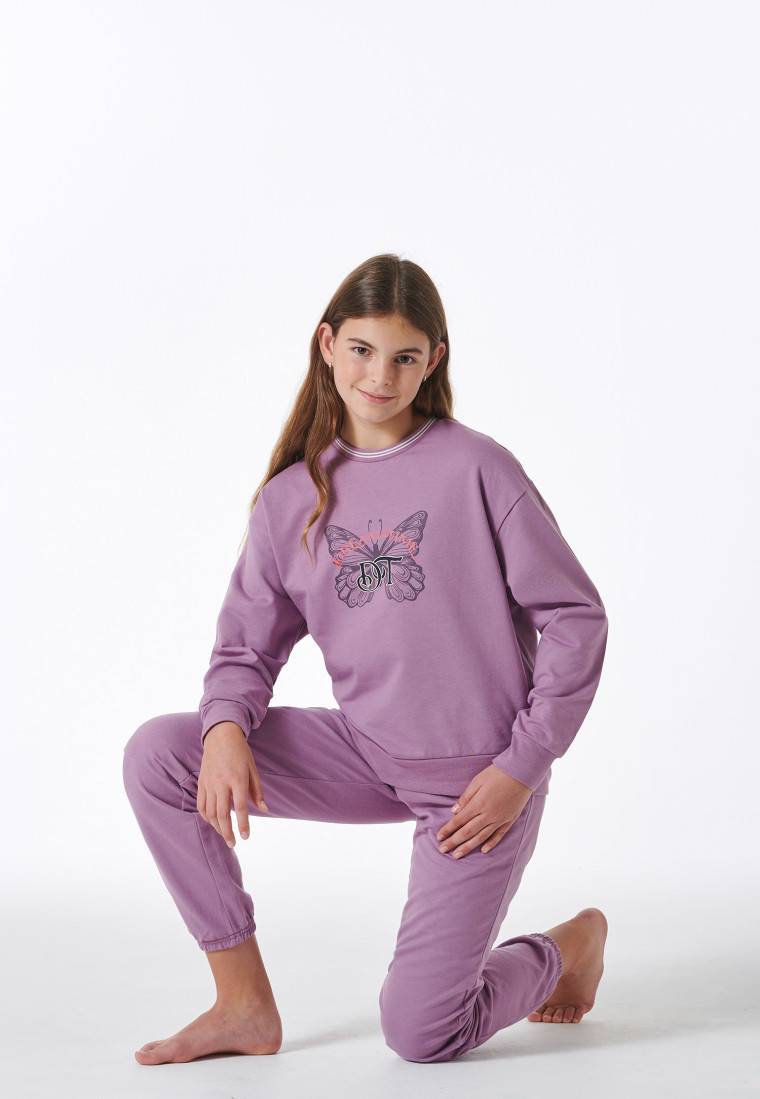 Schiesser Schlafanzug lang Sweatwear Bündchen mauve - Nightwear