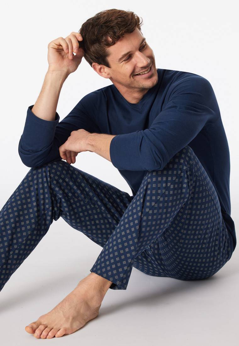 Schiesser Schlafanzug lang V-Ausschnitt admiral - Casual Essentials