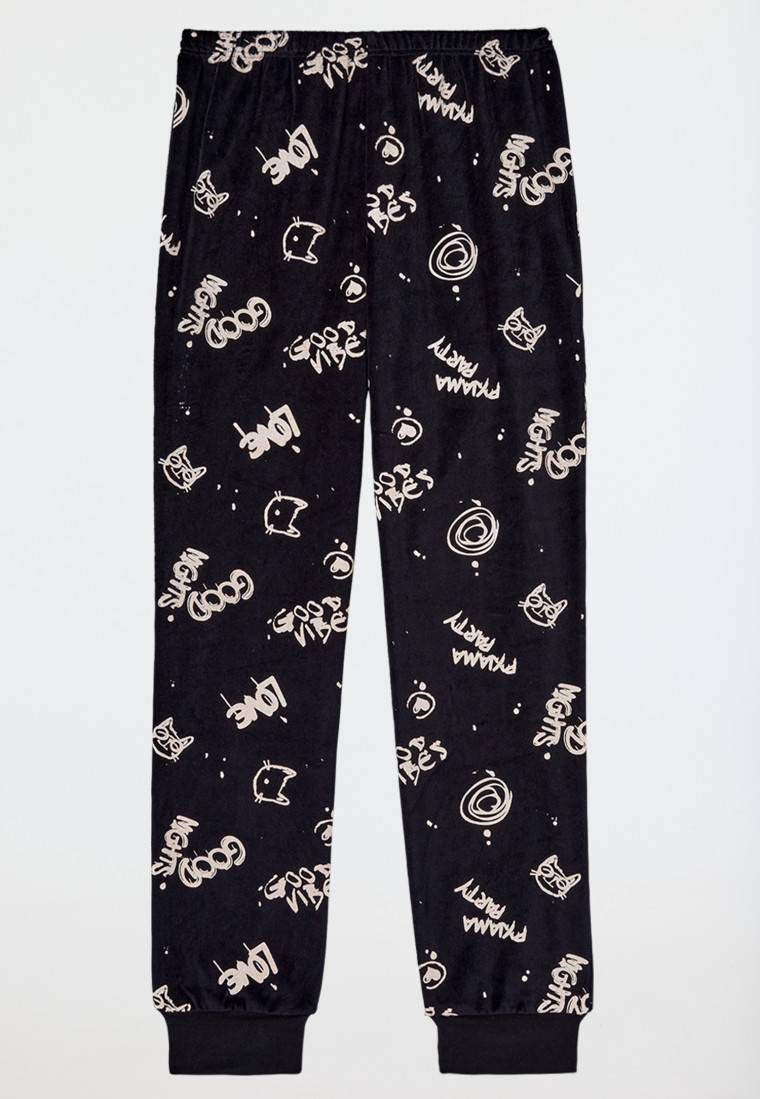 Schiesser Schlafanzug Lang Velour Graffiti Schwarz - Nightwear