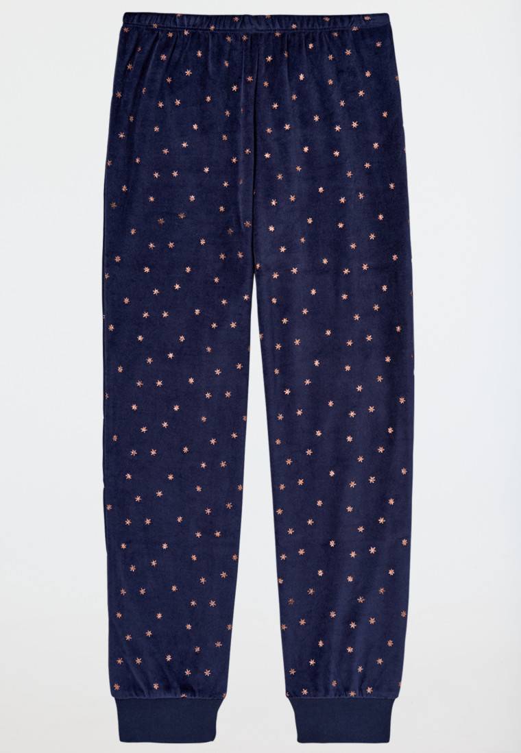 Schiesser Schlafanzug Lang Velour Sterne Nachtblau - Nightwear
