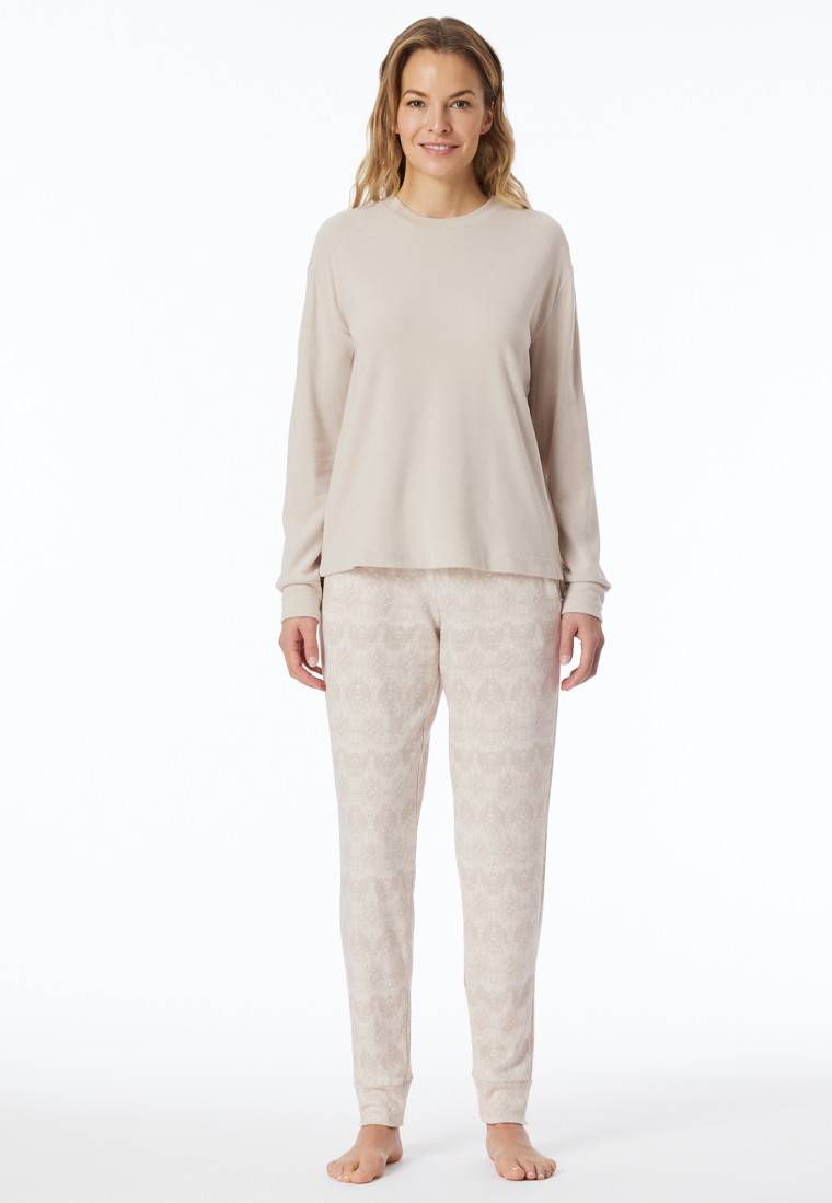 Schiesser Schlafanzug Lang Wärmend Bündchen Beige - Selected Premium Warming