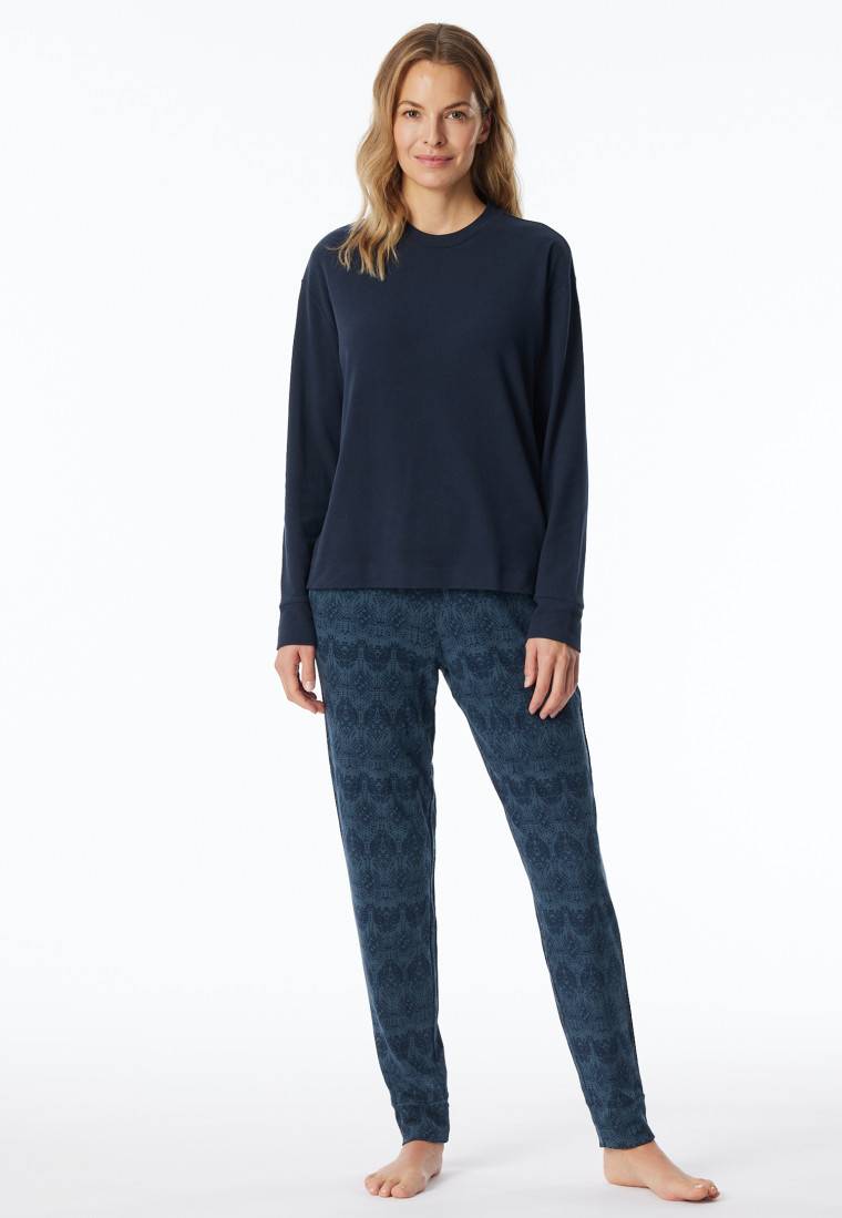 Schiesser Schlafanzug Lang Wärmend Bündchen Nachtblau - Selected Premium Warming