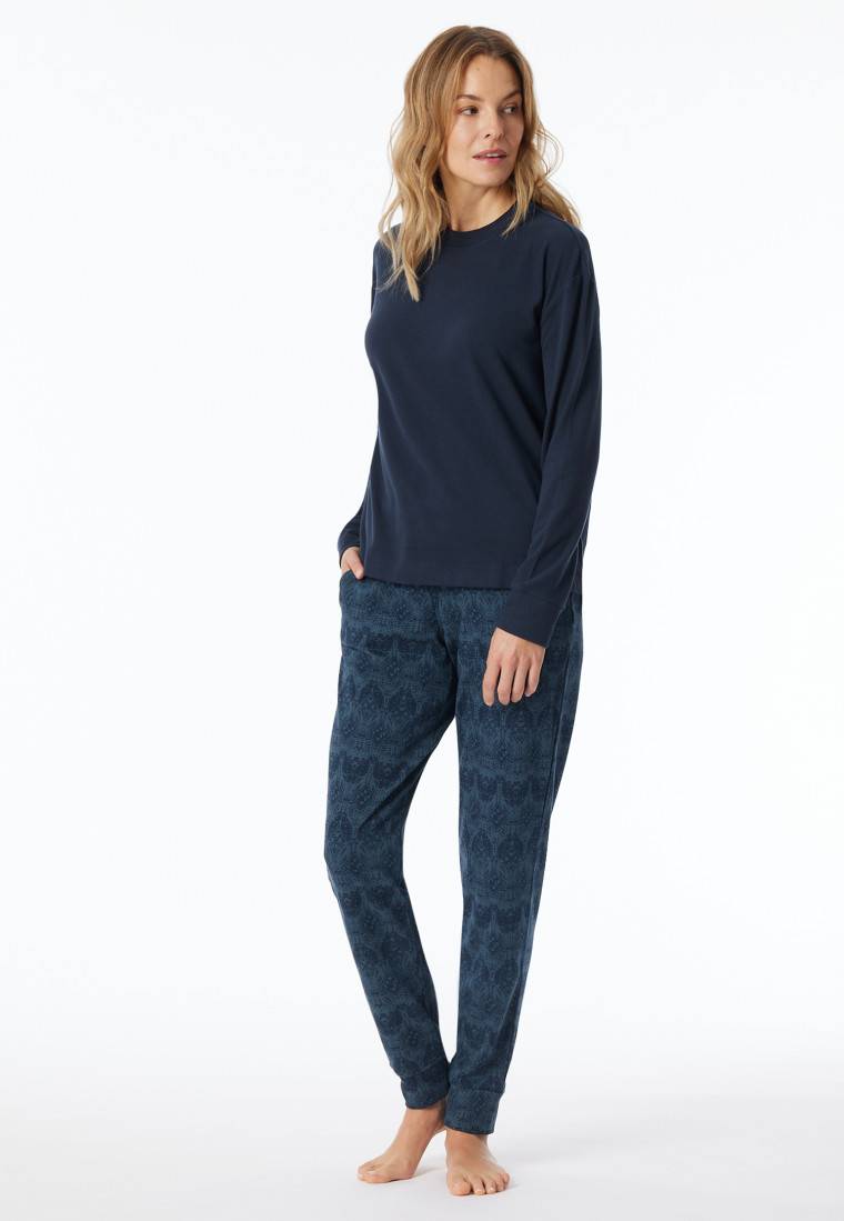 Schiesser Schlafanzug lang wärmend Bündchen nachtblau - Selected Premium Warming