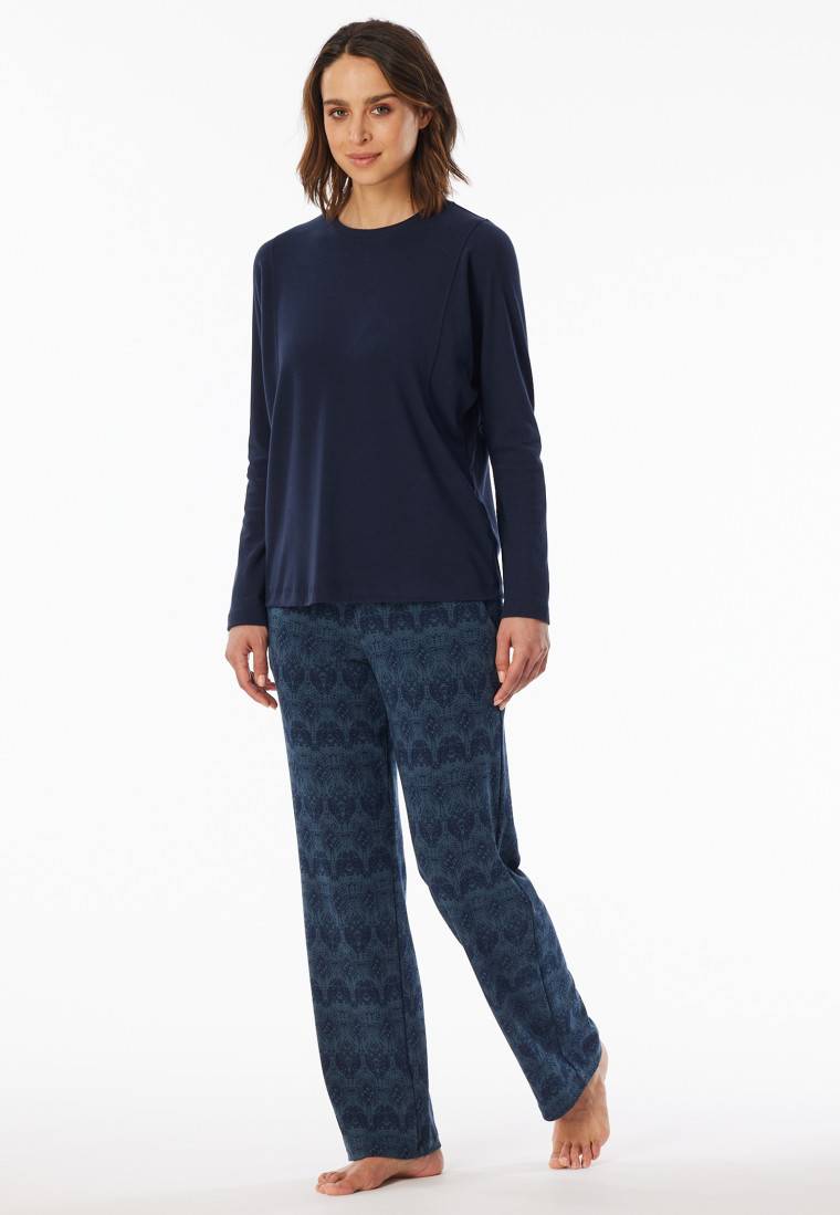 Schiesser Schlafanzug Lang Wärmend Nachtblau - Selected Premium Warming