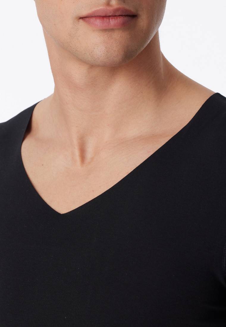 Schiesser Shirt Interlock Seamless Kurzarm V-Ausschnitt Schwarz - Laser Cut