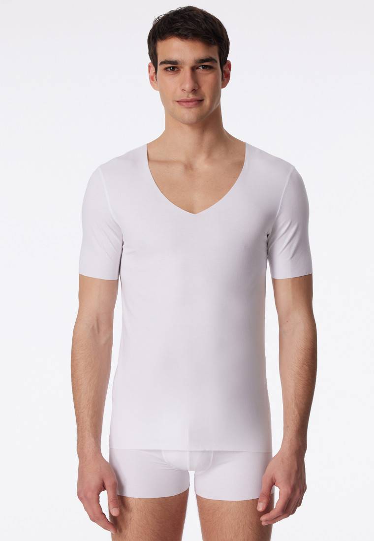Schiesser Shirt Interlock Seamless Kurzarm V-Ausschnitt Weiß - Laser Cut