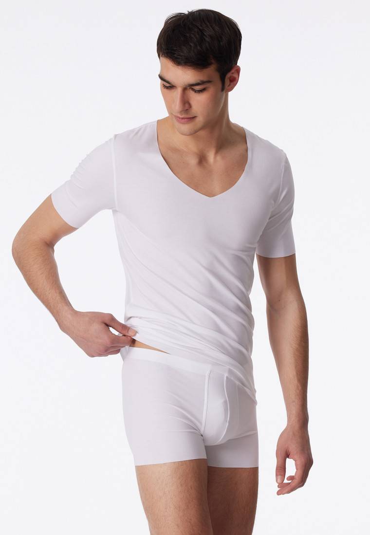 Schiesser Shirt Interlock seamless kurzarm V-Ausschnitt weiß - Laser Cut