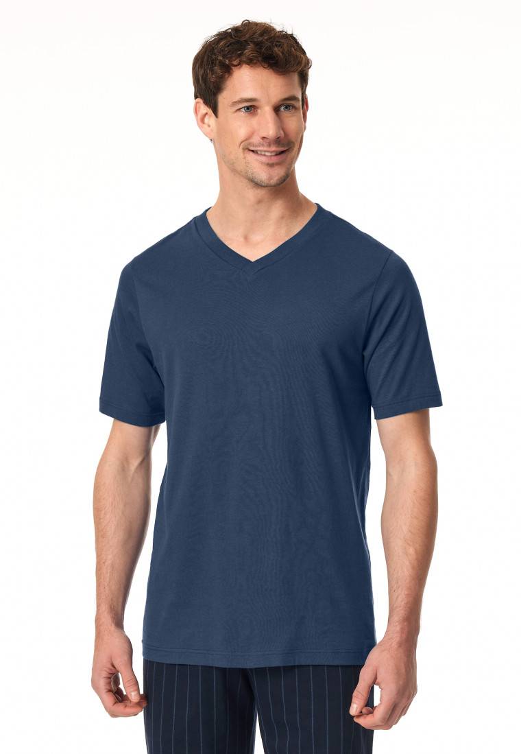 Schiesser Shirt Kurz Arm V-Ausschnitt Royal - Mix+Relax