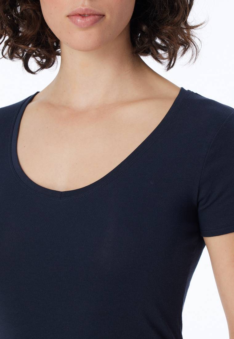 Schiesser Shirt Kurzarm Feinripp Nachtblau - Naturschönheit