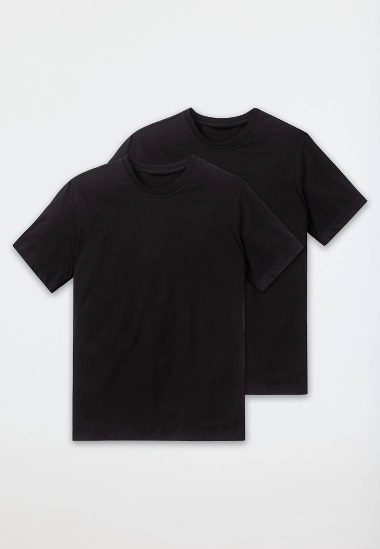 Schiesser Shirt Kurzarm Jersey 2er-Pack Rundhals Schwarz - American T-Shirt
