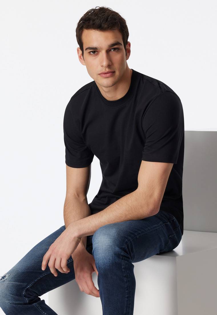 Schiesser Shirt kurzarm Jersey 2er-Pack rundhals schwarz - American T-Shirt