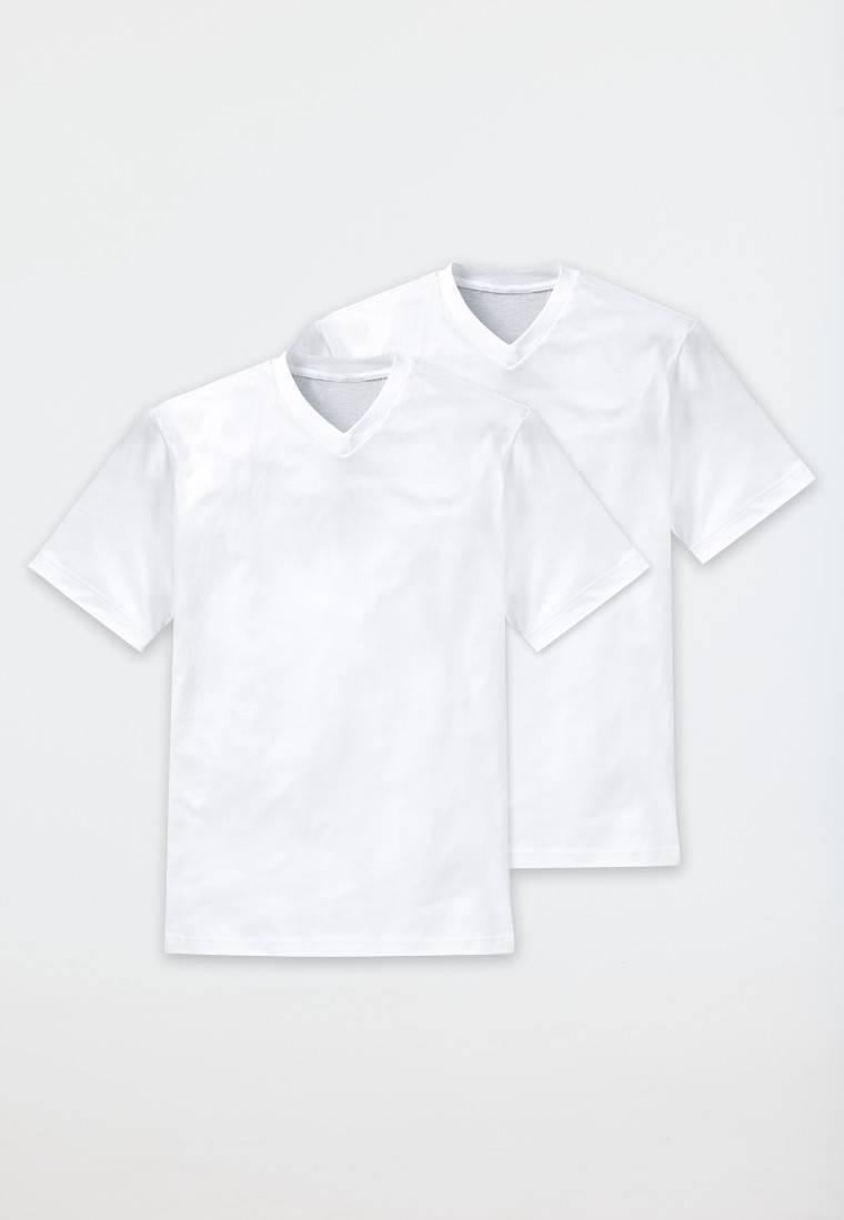 Schiesser Shirt Kurzarm Jersey 2er-Pack V-Ausschnitt Weiß - American T-Shirt