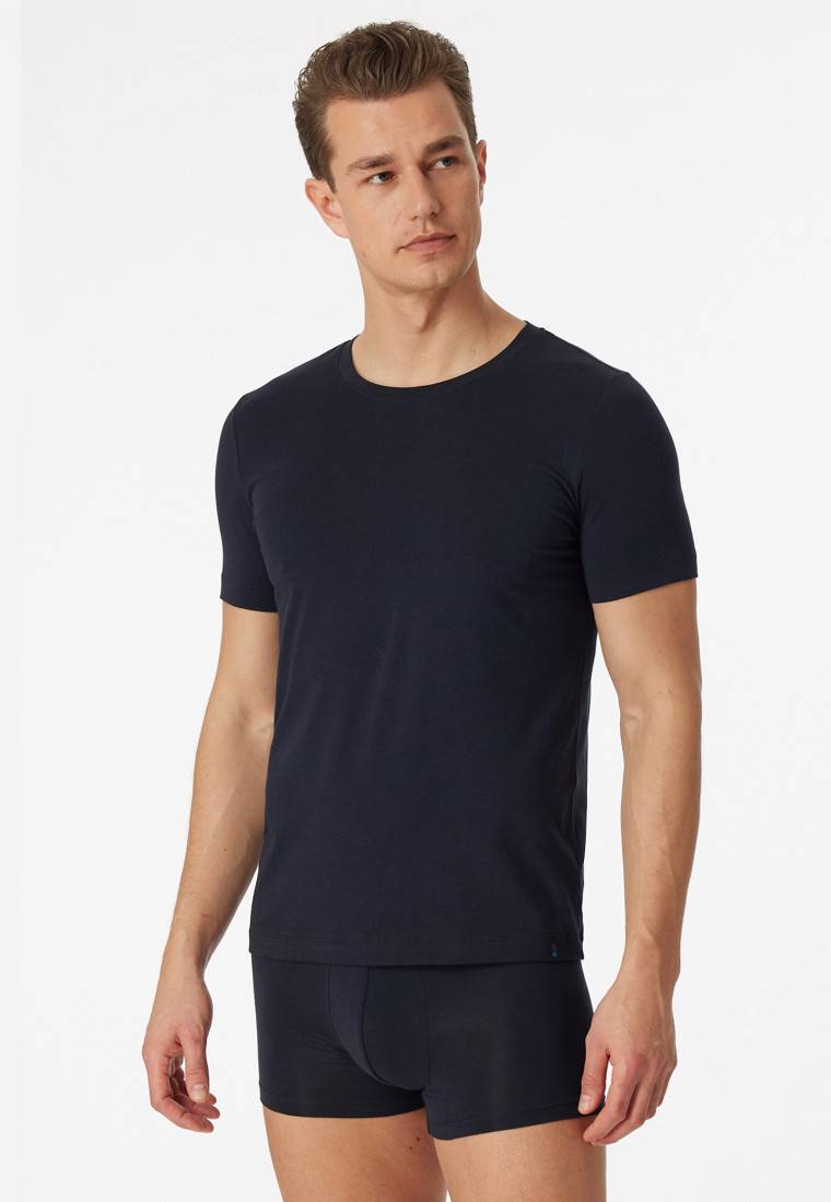 Schiesser Shirt Kurzarm Jersey Elastisch Rundhals Blauschwarz - Long Life Soft