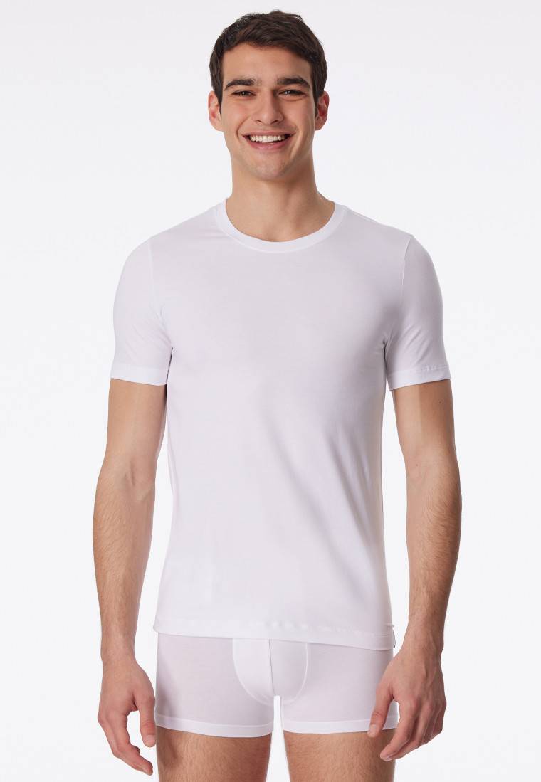 Schiesser Shirt Kurzarm Jersey Elastisch Rundhals Weiß - Long Life Soft