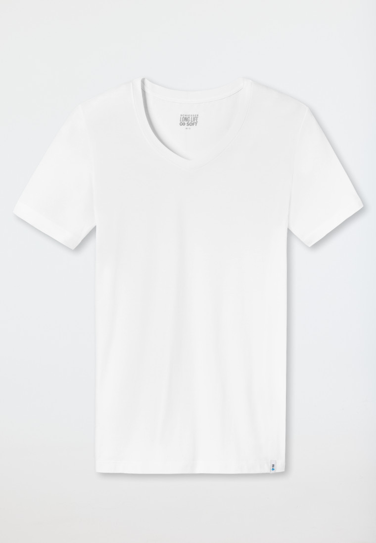 Schiesser Shirt Kurzarm Jersey Elastisch V-Ausschnitt Weiß - Long Life Soft