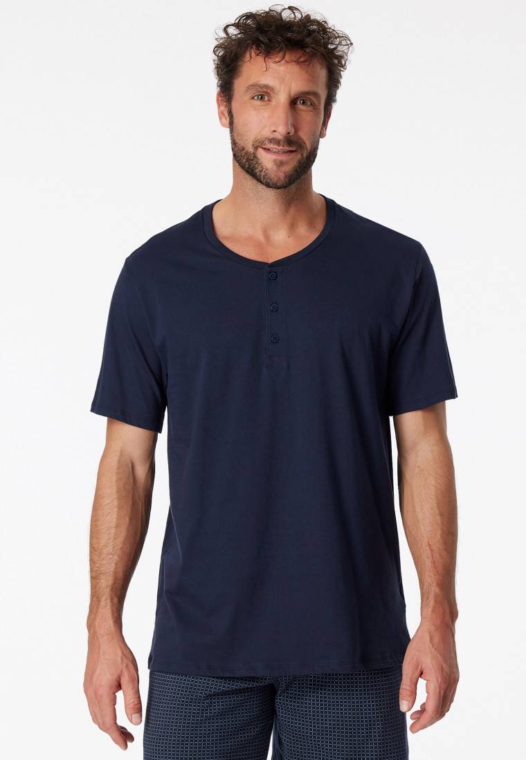 Schiesser Shirt Kurzarm Jersey Knopfleiste Dunkelblau - Mix+Relax