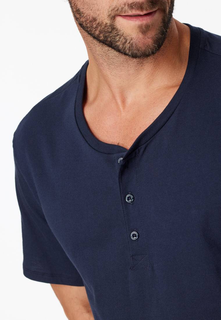 Schiesser Shirt Kurzarm Jersey Knopfleiste Dunkelblau - Mix+Relax