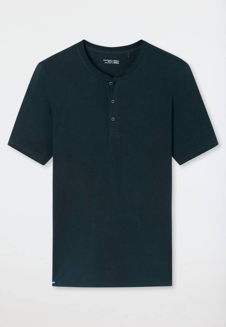 Schiesser Shirt Kurzarm Knopfleiste Nachtblau - Mix+Relax