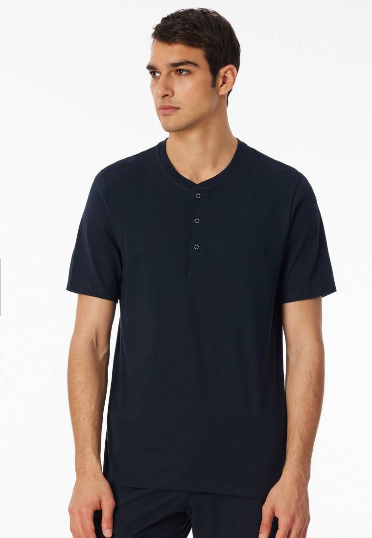 Schiesser Shirt Kurzarm Knopfleiste Nachtblau - Mix+Relax