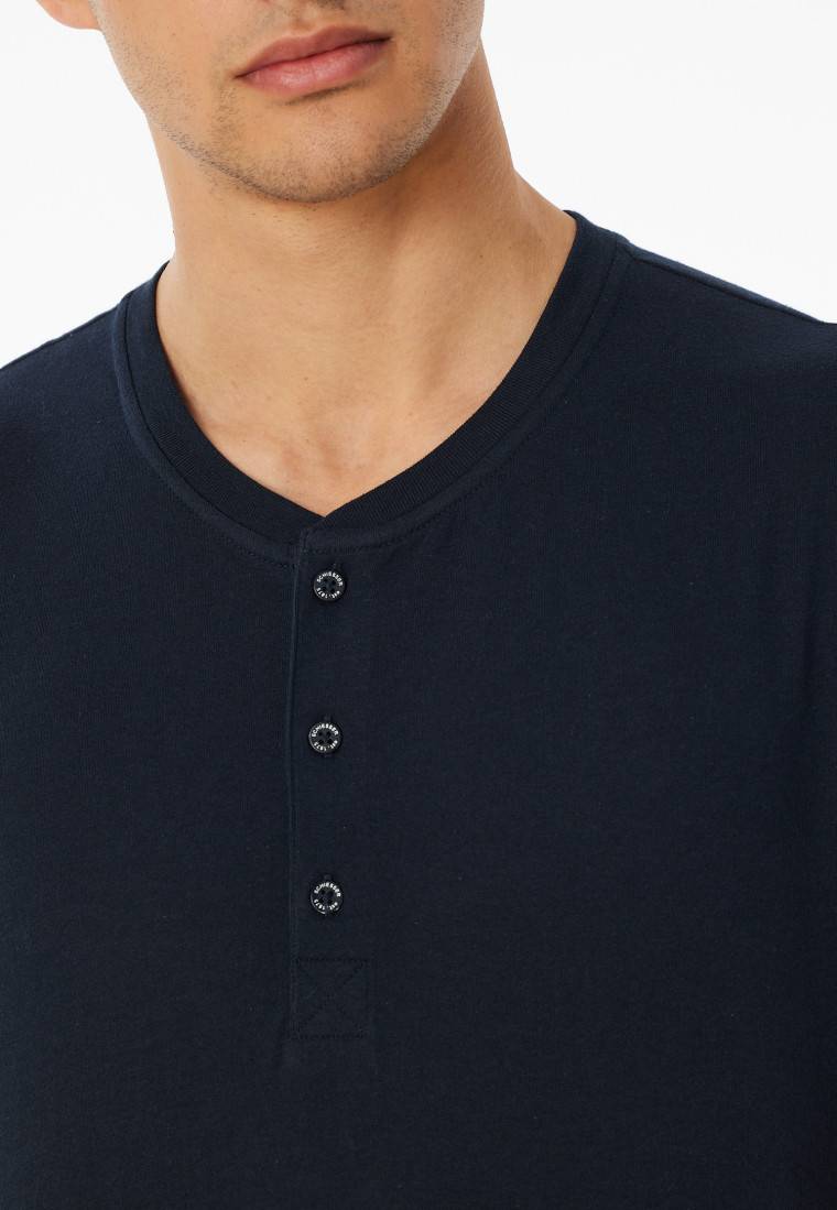 Schiesser Shirt Kurzarm Knopfleiste Nachtblau - Mix+Relax