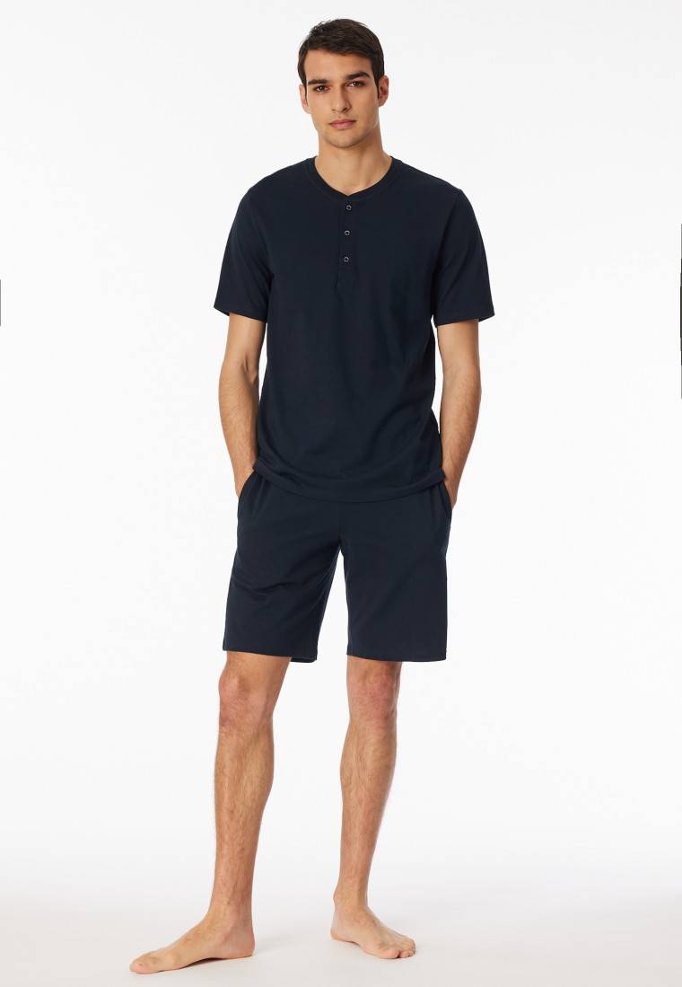 Schiesser Shirt kurzarm Knopfleiste nachtblau - Mix+Relax