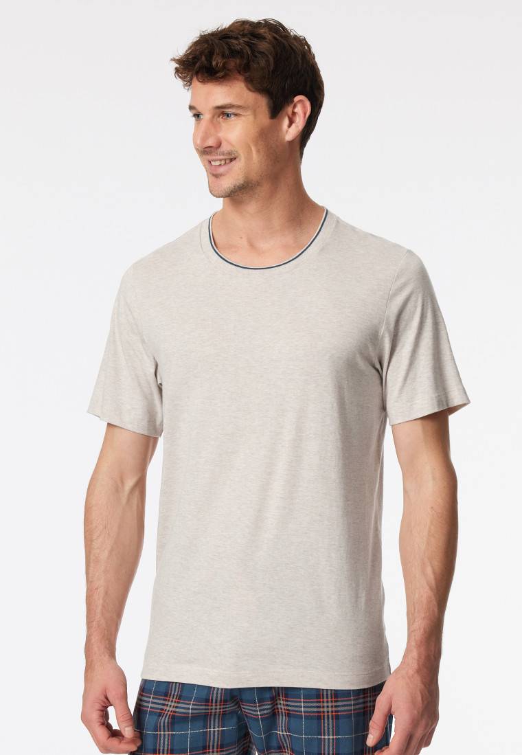 Schiesser Shirt Kurzarm Organic Cotton Streifen Beige-meliert - Mix+Relax