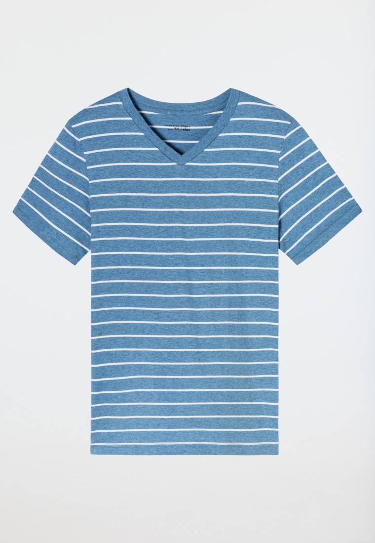 Schiesser Shirt Kurzarm Streifen Blau-meliert - Mix+Relax