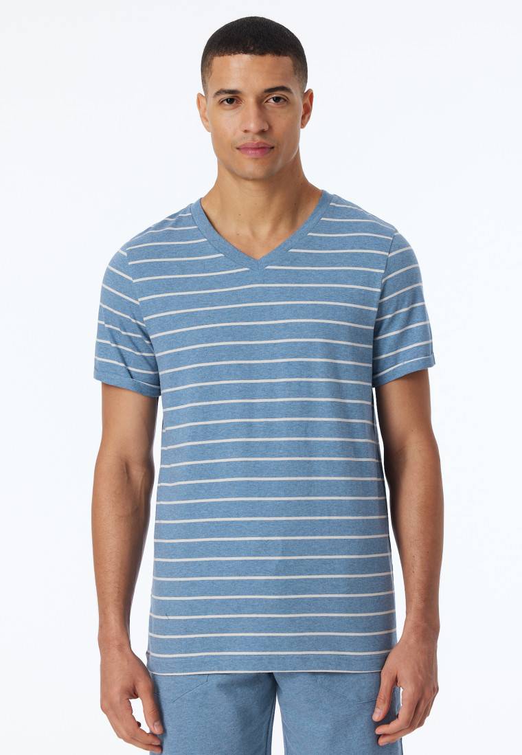 Schiesser Shirt Kurzarm Streifen Blau-meliert - Mix+Relax