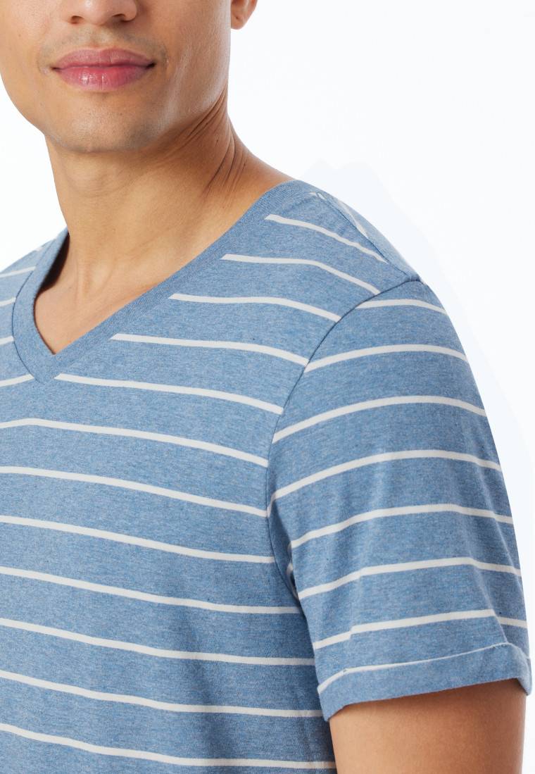 Schiesser Shirt Kurzarm Streifen Blau-meliert - Mix+Relax