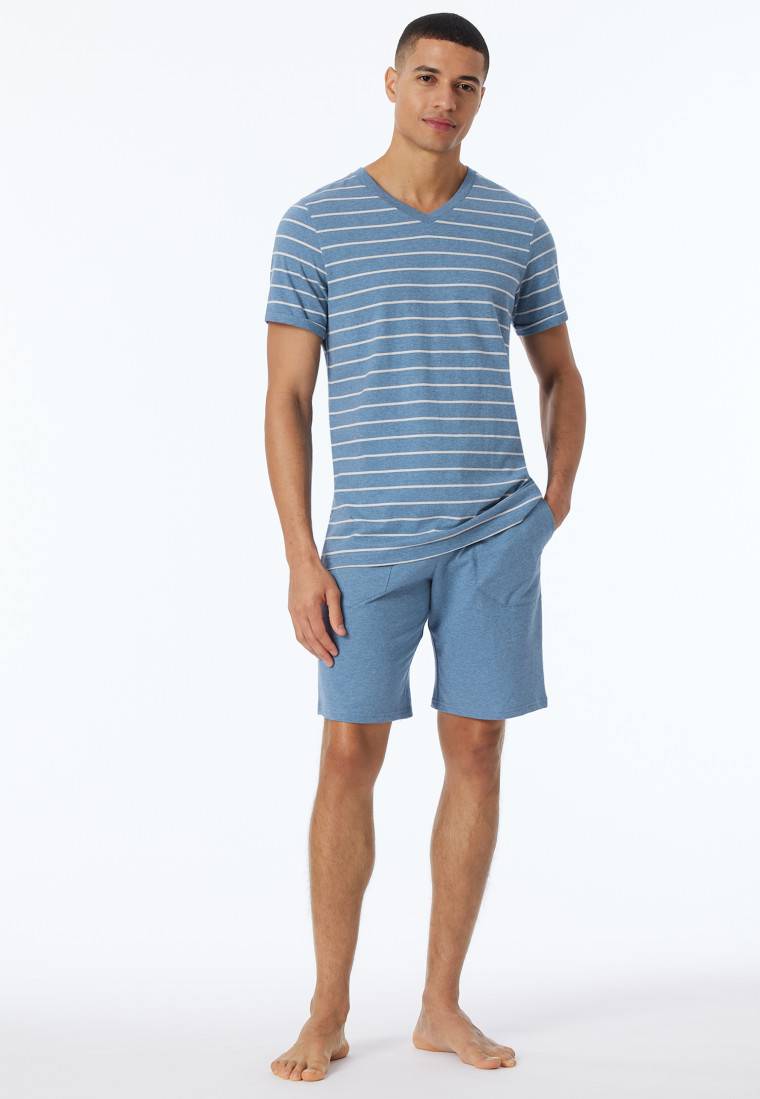 Schiesser Shirt kurzarm Streifen blau-meliert - Mix+Relax