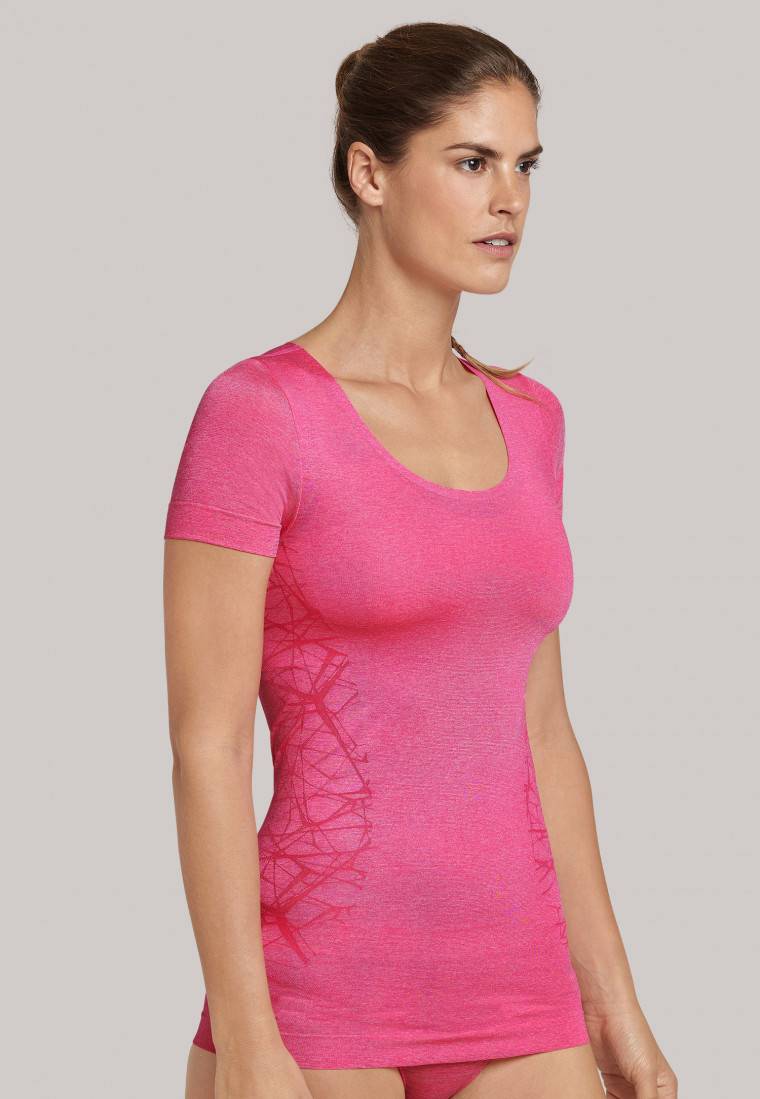Schiesser Shirt Kurzarm Ultraleicht Seamless Pink Meliert - Active Mesh Light