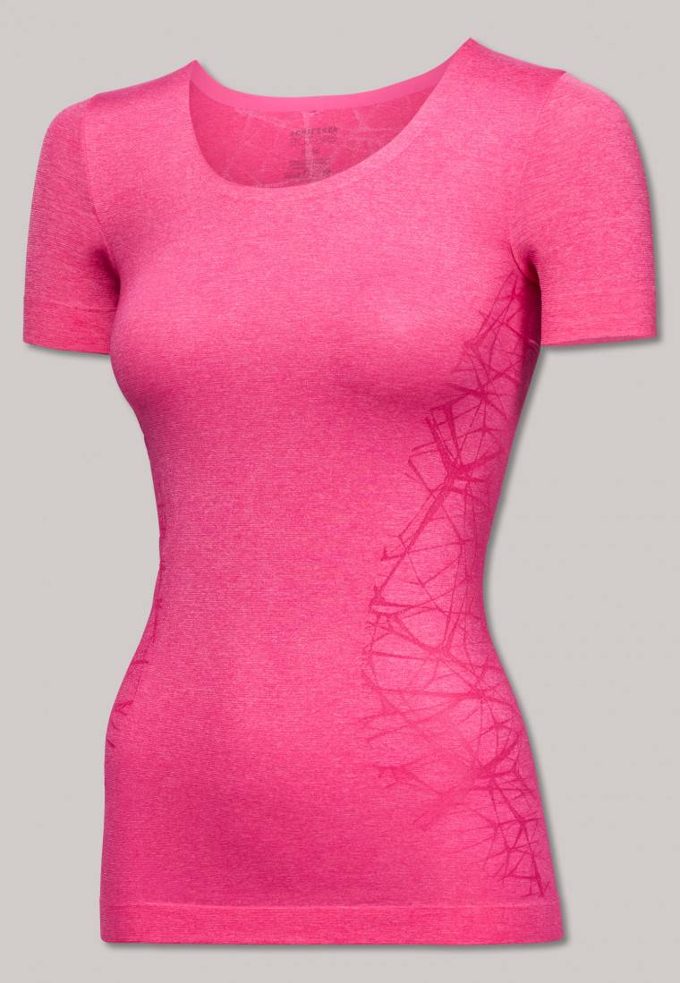 Schiesser Shirt Kurzarm Ultraleicht Seamless Pink Meliert - Active Mesh Light