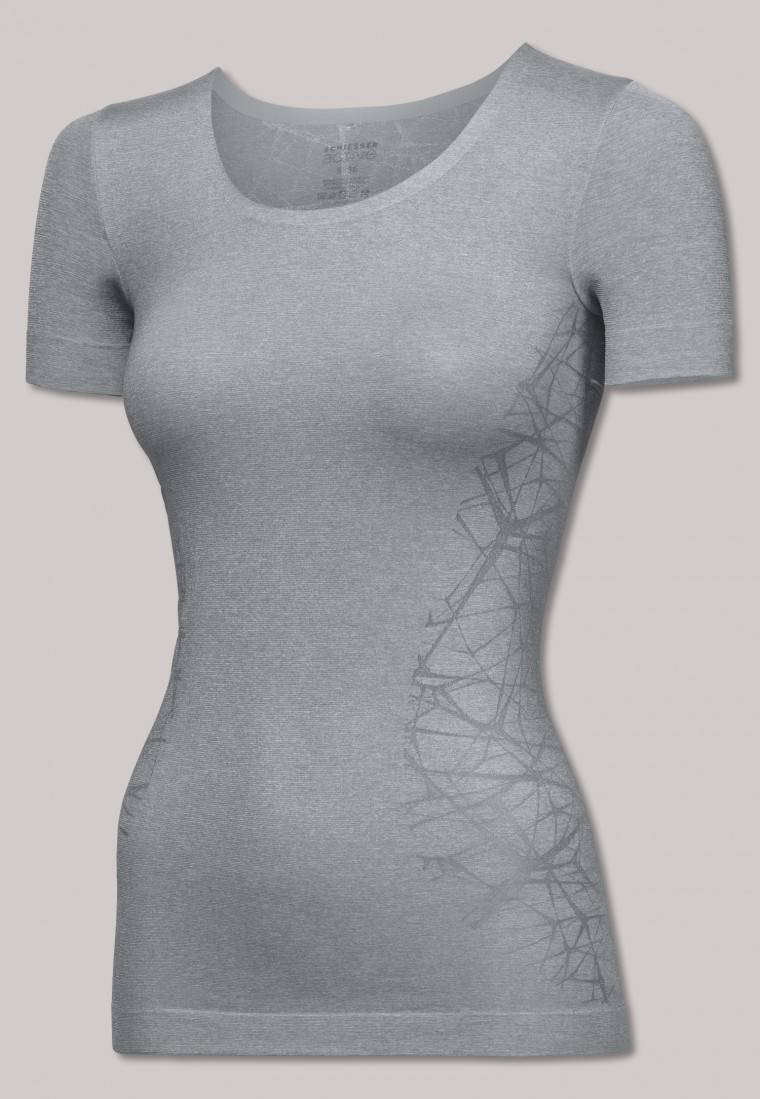 Schiesser Shirt Kurzarm Ultraleicht Seamless Silbergrau - Active Mesh Light